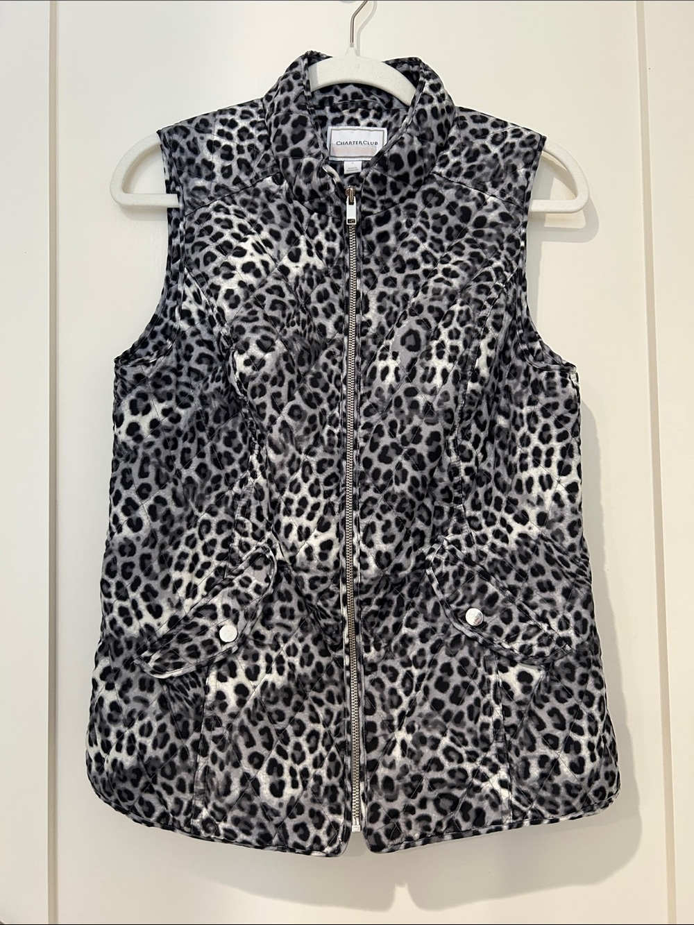 Charter Club Black & White Leopard Vest